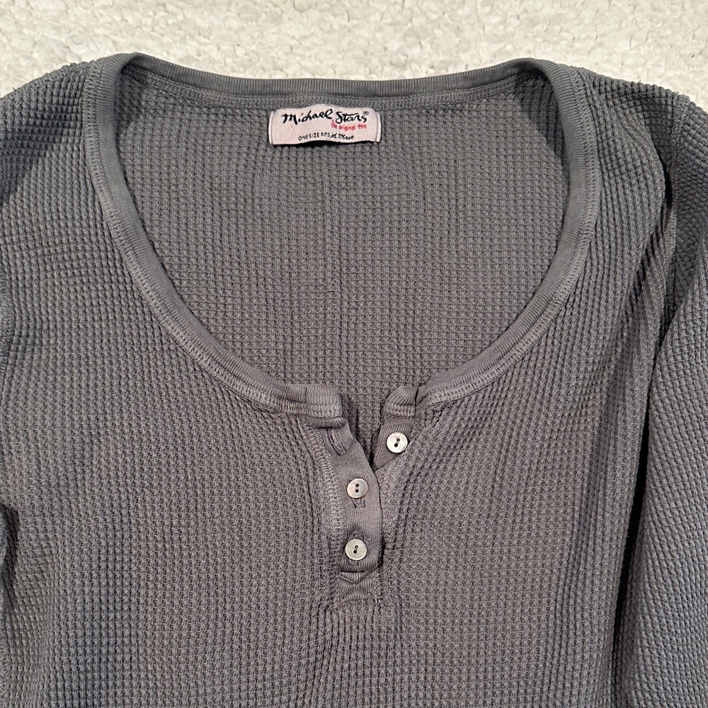 Michael Stars Charcoal Button Down Waffle Top